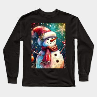 Discover Frosty's Wonderland: Whimsical Christmas Art Featuring Frosty the Snowman for a Joyful Holiday Experience! Long Sleeve T-Shirt